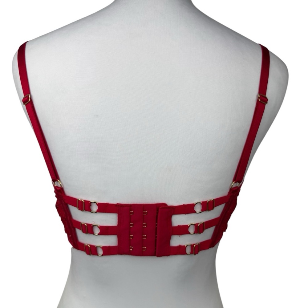 NWT Victoria's Secret Very Sexy Red Satin Ziggy Glam Floral Caged Lace Bra 34D - Picture 10 of 11